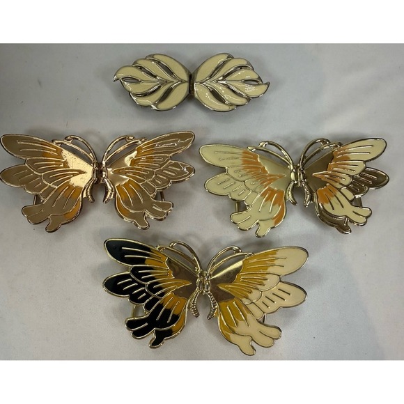 Lot Of 4 Vintage Mid-Century Gold-Tone Kissing Butterflies Belt Buckles main image 6